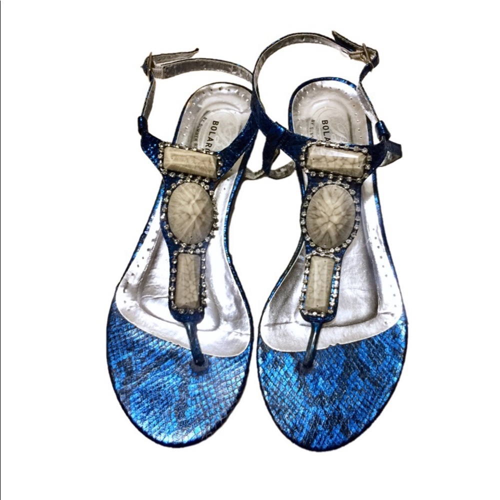 Blue sandals with rhinestones